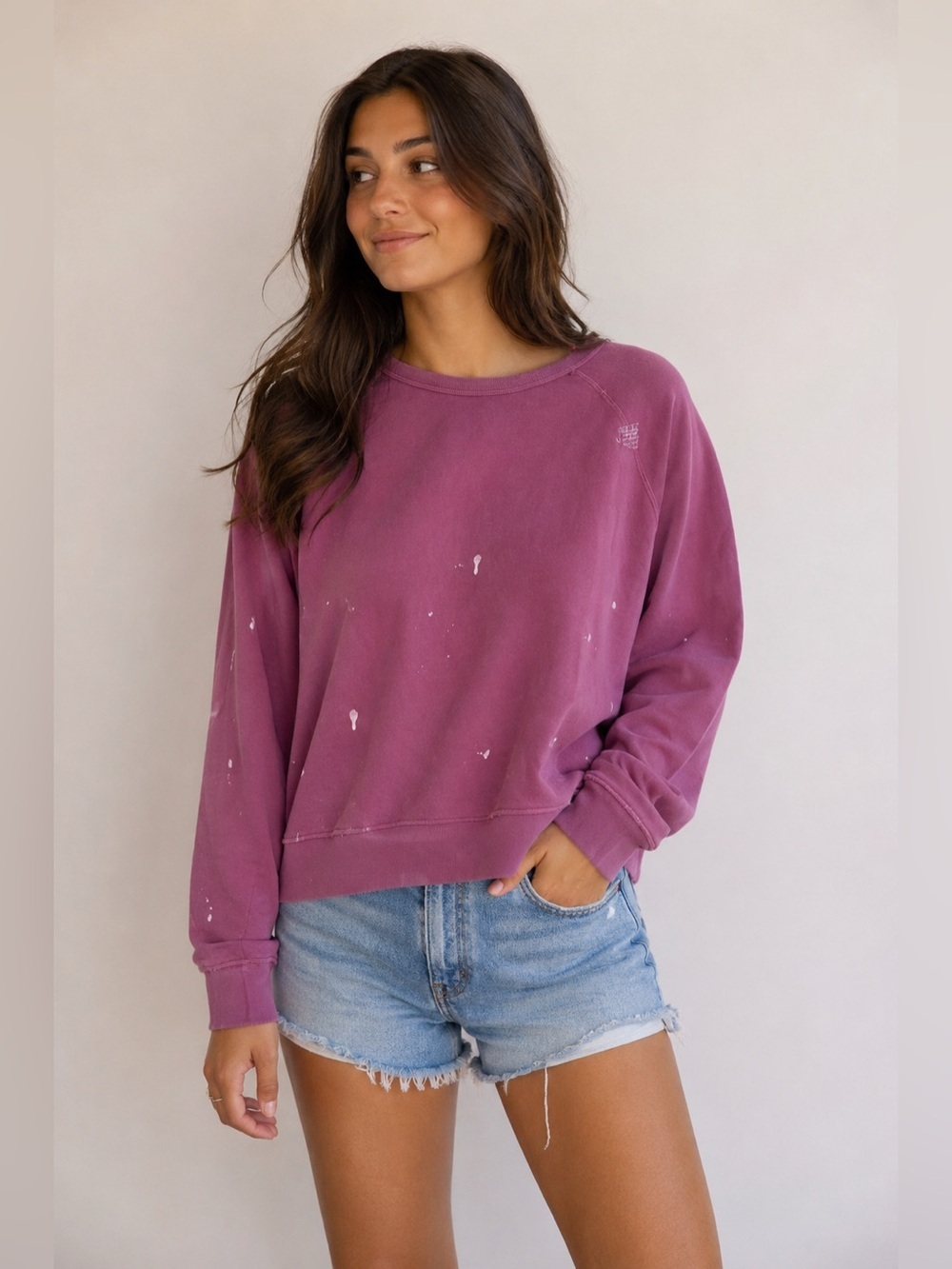 NEW Daydreamer Paint Splatter French Terry Crewneck Sweatshirt in Jam Size Small